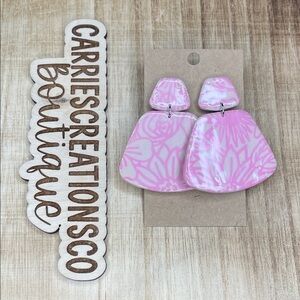 Pink Floral Statement Drop Earrings